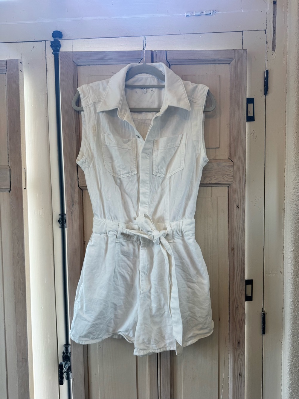 rag & bone White Cotton Romper with Collar